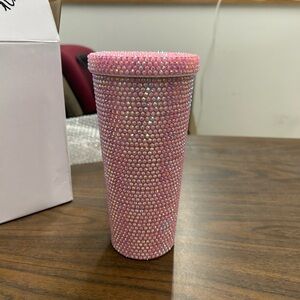 New Pink Rhinestone Tumbler with Metal Straw includes Straw Brush Cleaner